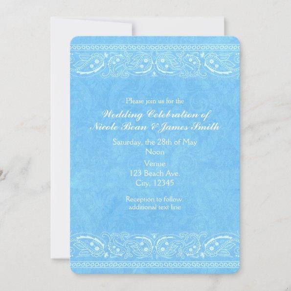 Blue Rustic Paisley Country Western Wedding Invitations