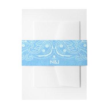 Blue Rustic Paisley Country Western Wedding Invitations Belly Band