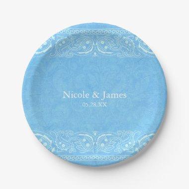 Blue Rustic Paisley Country Western Wedding Paper Plates
