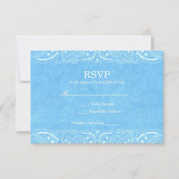 Blue Rustic Paisley Country Western Wedding RSVP