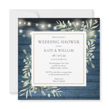 Blue Rustic String Lights Greenery Wedding Shower