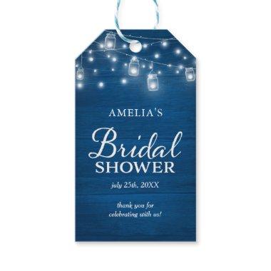 Blue Rustic Wood Mason Jars Lights Bridal Shower Gift Tags