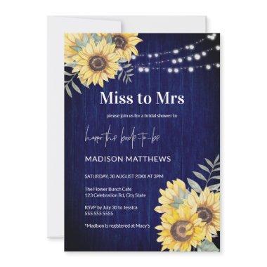 Blue Rustic Wood Sunflower Lights Miss to Mrs