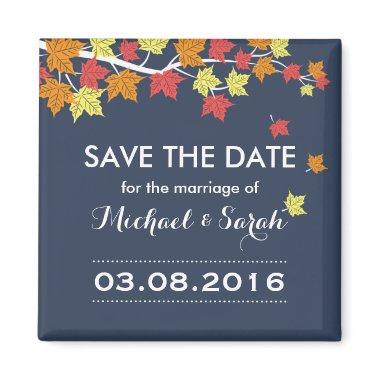 Blue Save The Date Maple Leaf Fall Wedding Magnet