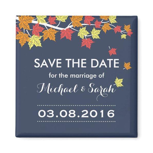 Blue Save The Date Maple Leaf Fall Wedding Magnet