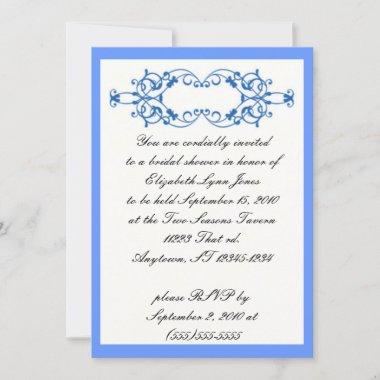 Blue Scroll Elegant Bridal Shower Invitations