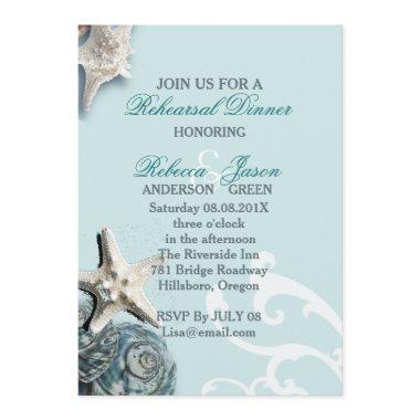 BLue Seashells Beach Wedding rehearsal dinner