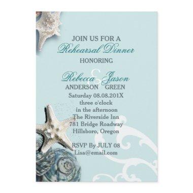 BLue Seashells Beach Wedding rehearsal dinner Invitations