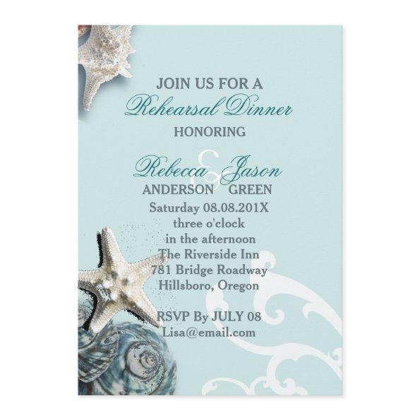 BLue Seashells Beach Wedding rehearsal dinner