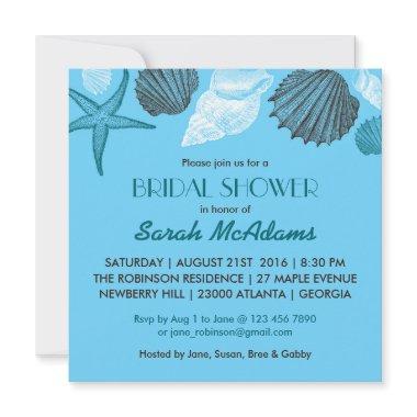 Blue Seashells Wedding Bridal Shower Invitations