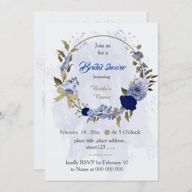 blue shades flowers romantic wreath bridal shower Invitations