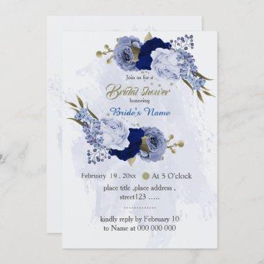blue shades peonies botanical bridal shower Invitations