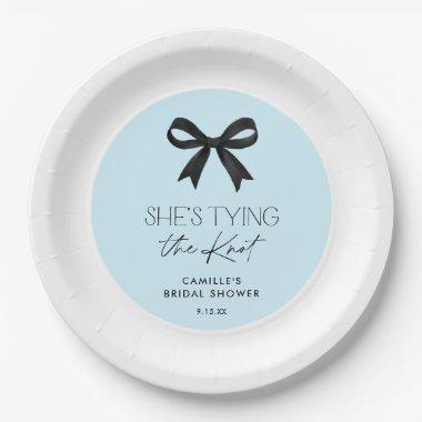 Blue She's Tying The Knot Bow Wedding Shower Paper Plates