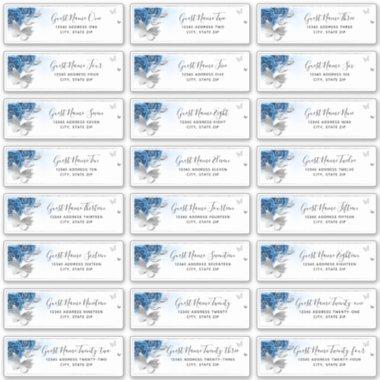 Blue Silver Butterfly 24 Wedding Guest Address Sticker