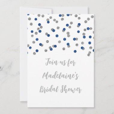 Blue Silver Confetti Bridal Shower Invitations