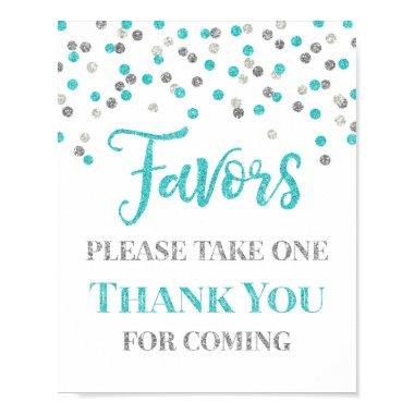 Blue Silver Confetti Favors Baby Shower Sign