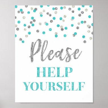 Blue Silver Confetti Please Help Yourself Sign
