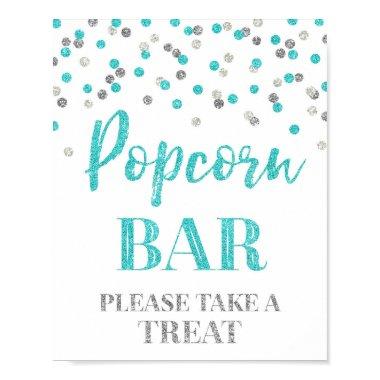 Blue Silver Confetti Popcorn Bar Sign