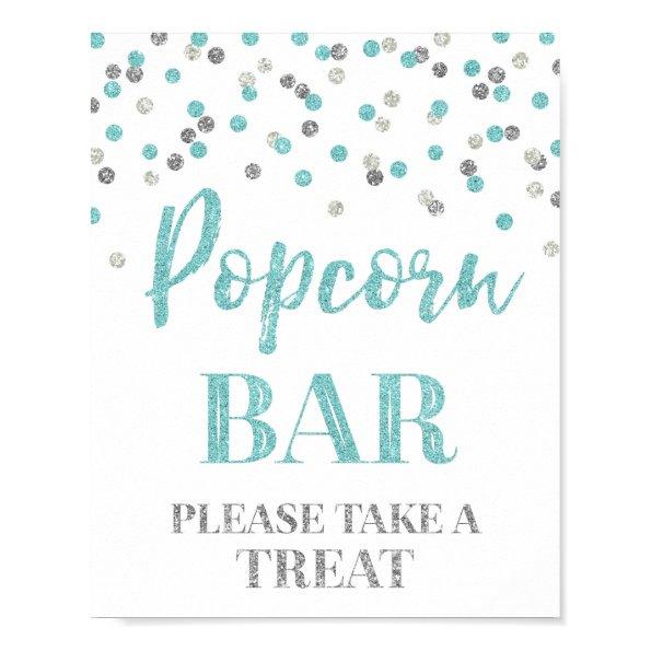 Blue Silver Confetti Popcorn Bar Sign