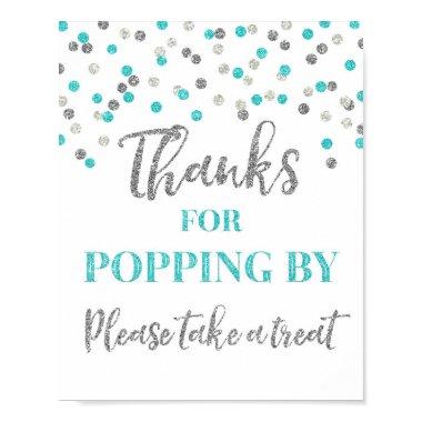 Blue Silver Confetti Thanks for Popping By Sign