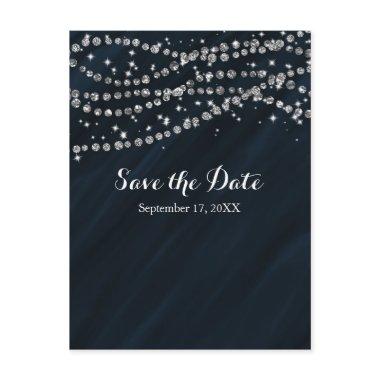 Blue & Silver Faux Diamond Bling Save The Date Announcement PostInvitations