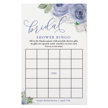 Blue & Silver Floral Bridal Shower Bingo Game Invitations