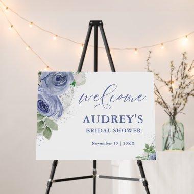 Blue Silver Floral Landscape Bridal Shower Welcome Foam Board