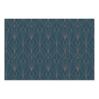 Blue silver geometric art deco vintage pattern wrapping paper sheets