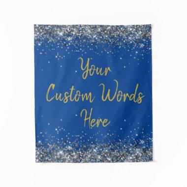 Blue Silver Gold Birthday Party Photo Booth Prop Tapestry