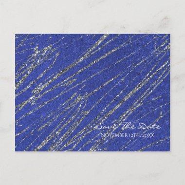 Blue & Silver Modern Marble Stripe Save the Date Announcement PostInvitations