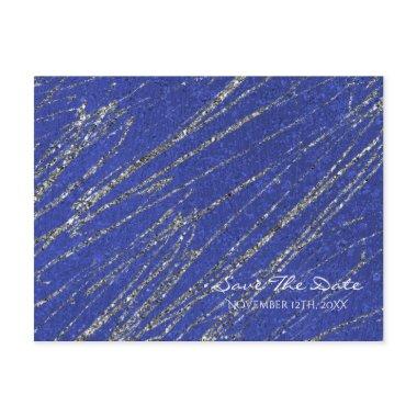 Blue & Silver Modern Marble Stripe Save the Date Announcement Post