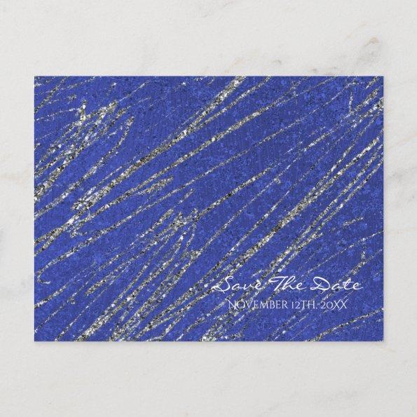 Blue & Silver Modern Marble Stripe Save the Date Announcement PostInvitations