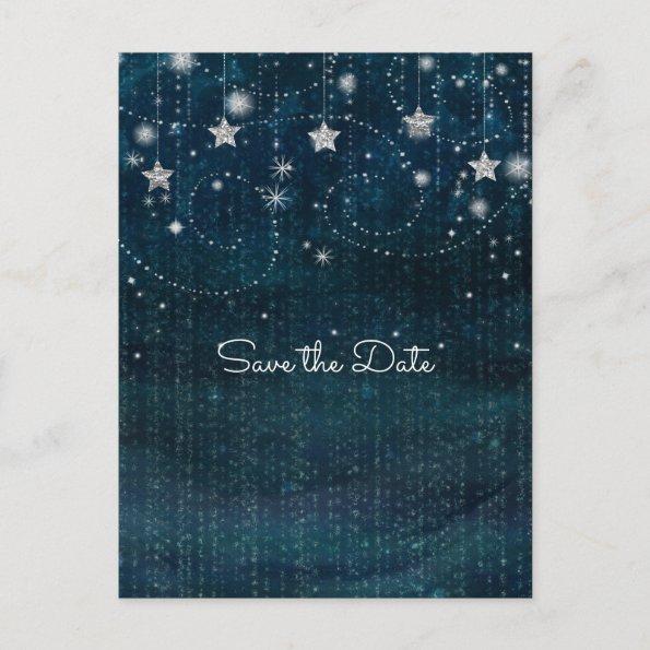 Blue & Silver Starry Whimsical Celestial Announcement PostInvitations