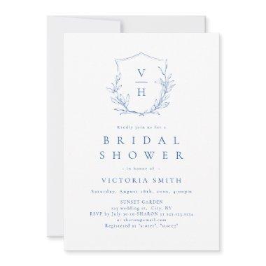Blue simple botanical crest monogram