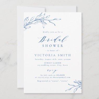 Blue simple elegant botanical rustic bridal shower Invitations