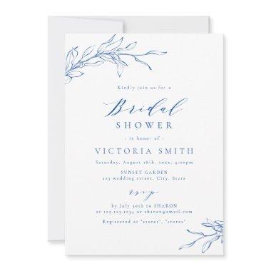 Blue simple elegant botanical rustic bridal shower Invitations