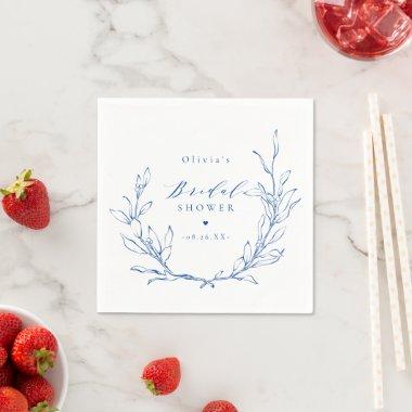 Blue simple elegant botanical wreath bridal shower napkins