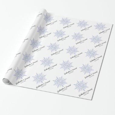 Blue Snowflake on White Winter Wedding Wrapping Paper