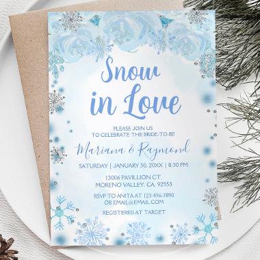 Blue Snowflake Winter Snow In Love Couples Shower Invitations