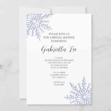 Blue Snowflakes on White Winter Bridal Shower Invitations