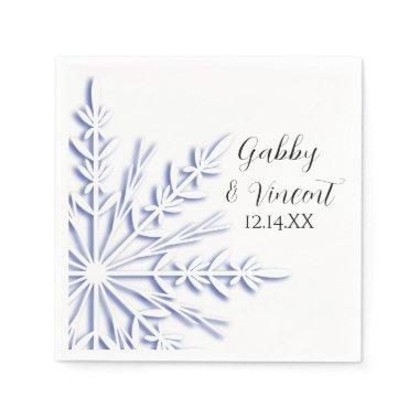 Blue Snowflakes on White Winter Wedding Napkins
