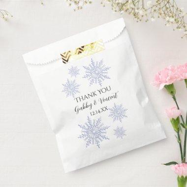 Blue Snowflakes on White Winter Wedding Thank You Favor Bag