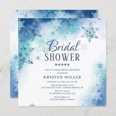 Blue Snowflakes Winter Bridal Shower Invitations
