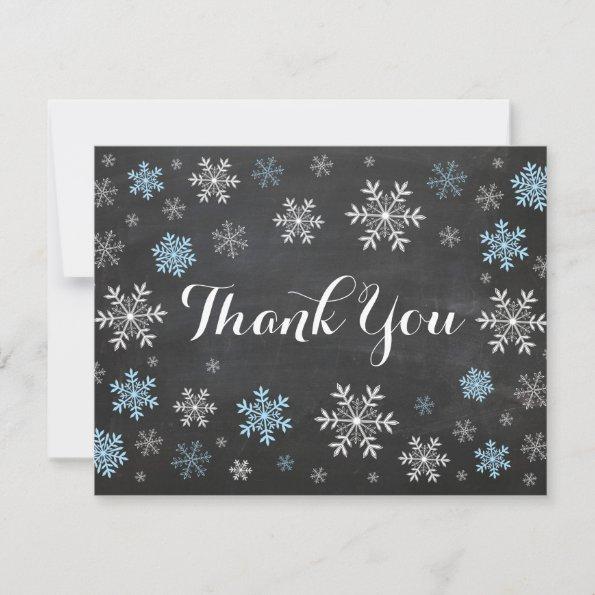 Blue Snowflakes Winter Chalkboard Thank You Invitations