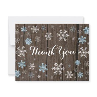 Blue Snowflakes Winter Rustic Wood Thank You
