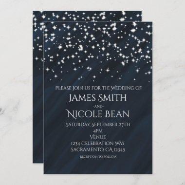 Blue & Sparkle Stars Elegant Wedding Invitations
