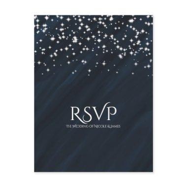 Blue & Sparkle Stars Elegant Wedding RSVP Card