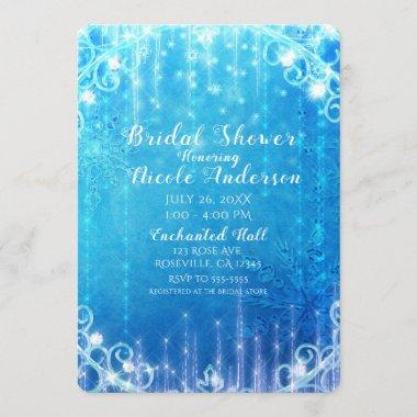 Blue Sparkling Frozen Ice Winter Bridal Shower Invitations
