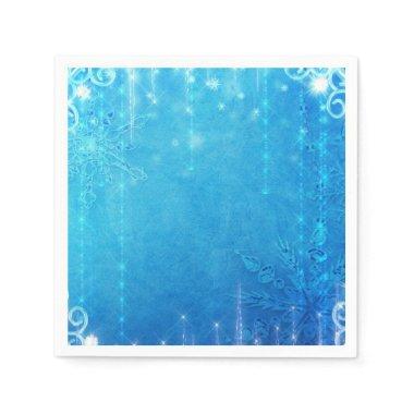 Blue Sparkling Frozen Ice Winter Bridal Shower Paper Napkins
