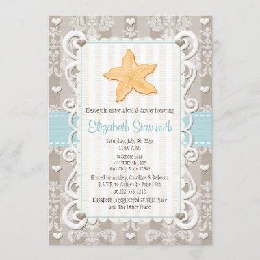 Blue Starfish Bridal Shower Invitations